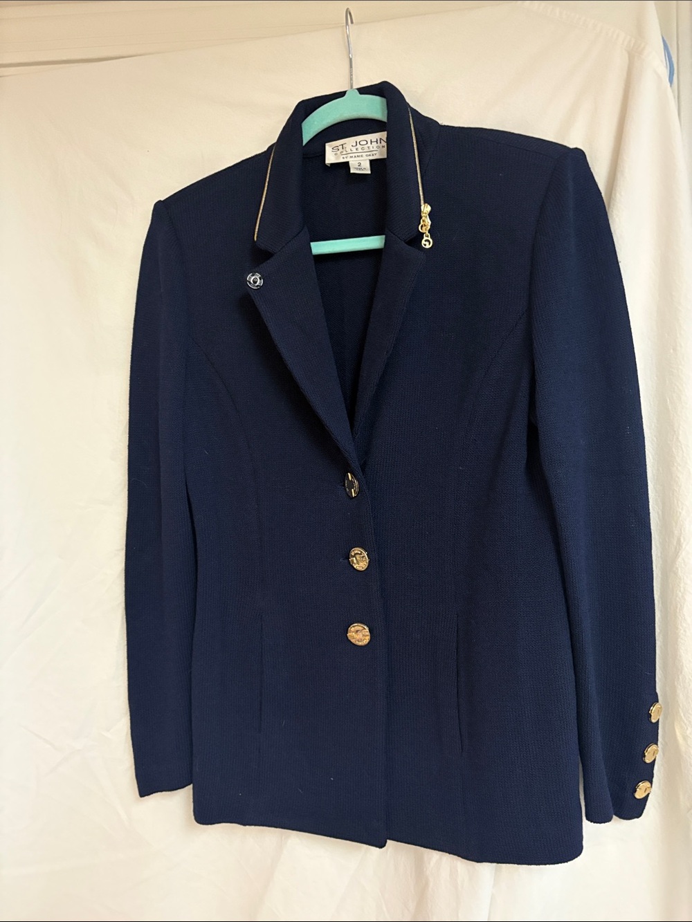 St. John Navy Knit Blazer with Gold-Tone Buttons